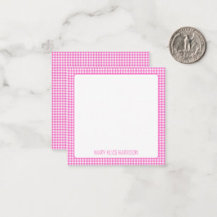 Pink and White Gingham Plaid Personalised Card
