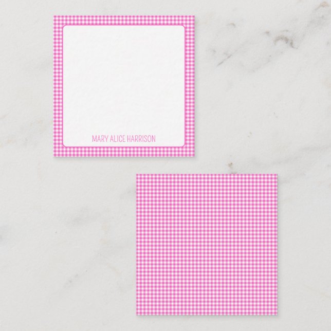 Pink and White Gingham Plaid Personalised Card (Front/Back)