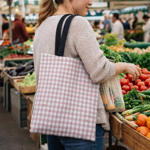Pink and White Gingham Plaid Shabby Chic Pattern Tote Bag