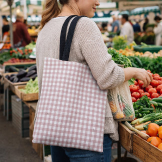 Pink and White Gingham Plaid Shabby Chic Pattern Tote Bag