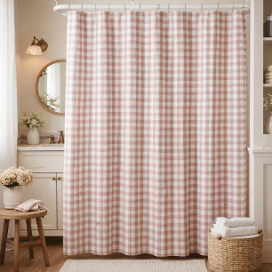 Pink and White Gingham Shower Curtain