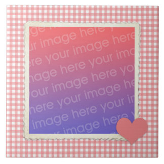 Pink and White Gingham with Heart Frame Your Photo Tile