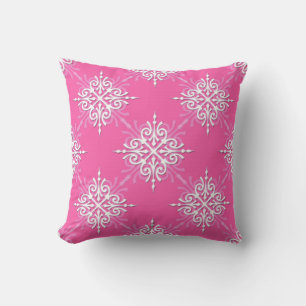 Pink and White Girly Damask Pattern Cushion