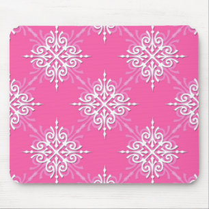 Pink and White Girly Damask Pattern Mouse Mat