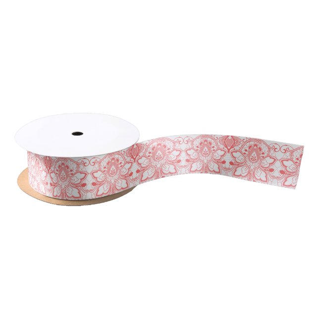 Pink And White Girly Floral Lace Satin Ribbon (Spool)