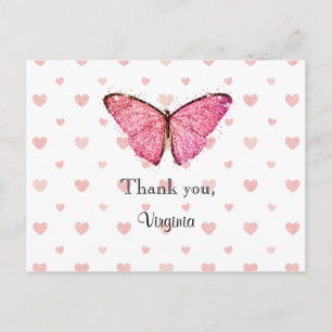 Pink and White Glitter Thank You template Postcard