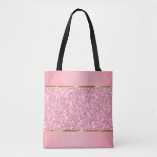 Pink And White Glitter With Gold Stripes Tote Bag
