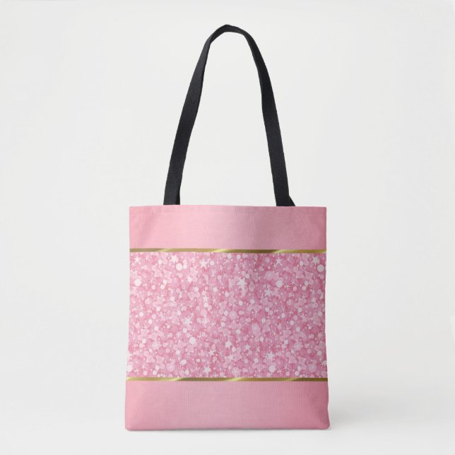 Pink And White Glitter With Gold Stripes Tote Bag (Front)