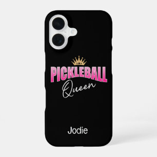Pink and White Gold Crown Pickleball Queen iPhone 16 Case