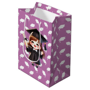 Pink And White Graduation Girl  Medium Gift Bag