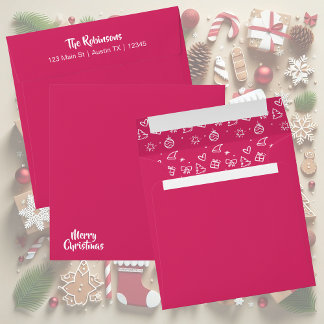 Pink and White Hand Drawn Christmas Square Envelope