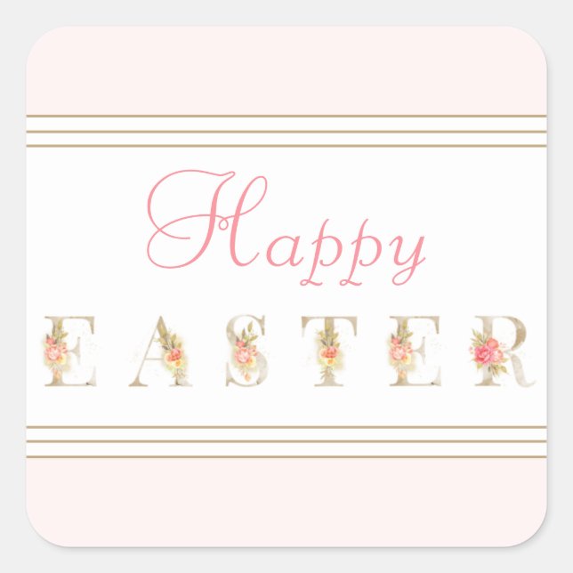 Pink and White Happy Easter Square Sticker (Front)