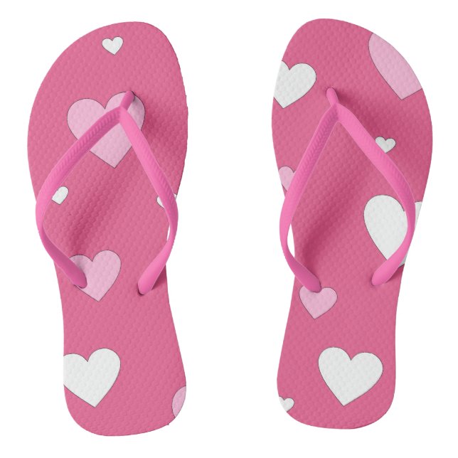 Pink and White Heart Love Flip Flops (Footbed)