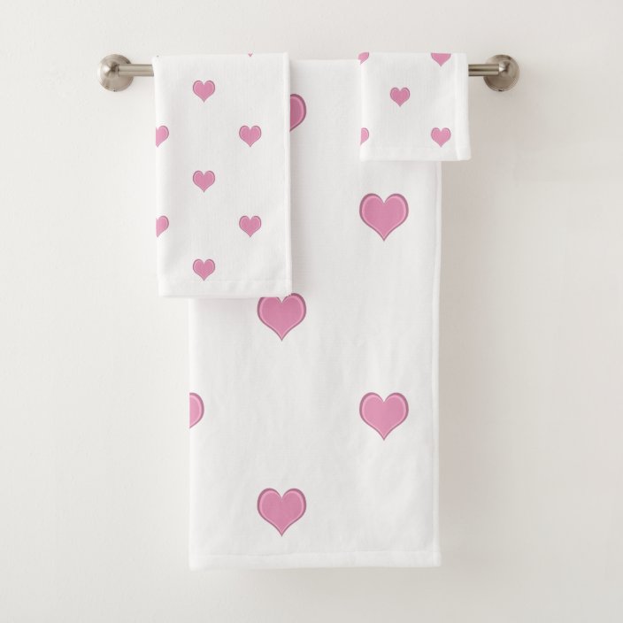 Pink and White Heart Pattern Bath Towel Set | Zazzle.co.uk