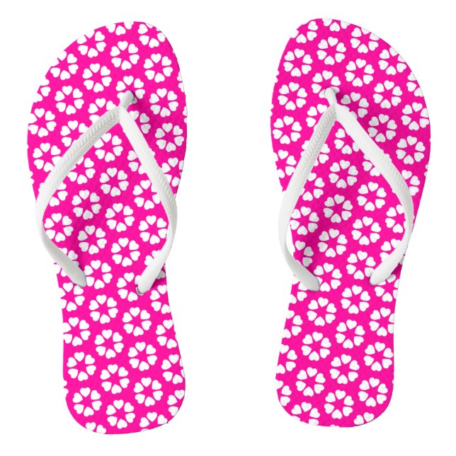Pink and White Heart Pattern  Flip Flops (Footbed)
