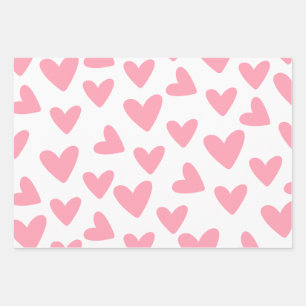 Pink And White Heart Pattern Wrapping Paper Sheet