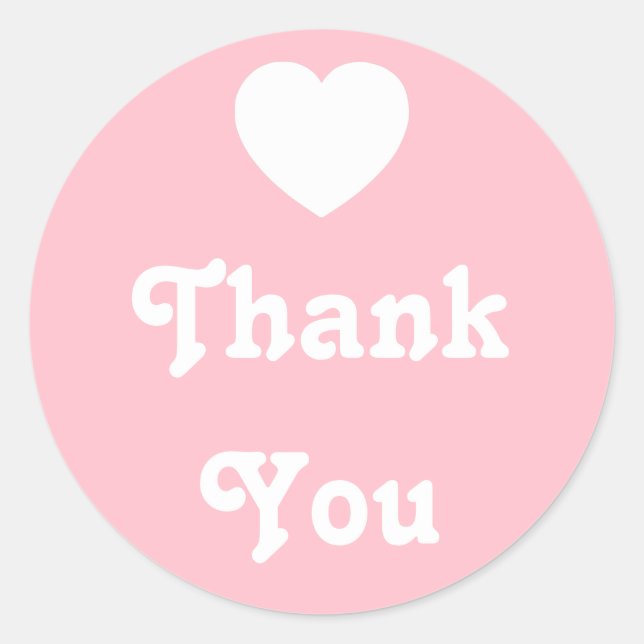 Pink and White Heart Thank You Classic Round Sticker (Front)