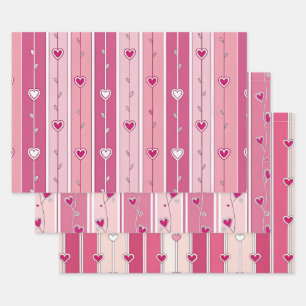 Pink and White Hearts and Stripes Valentine's Wrapping Paper Sheet
