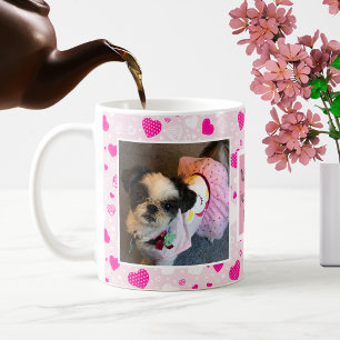 Pink and White Hearts Cute Dog I love you Coffee Mug