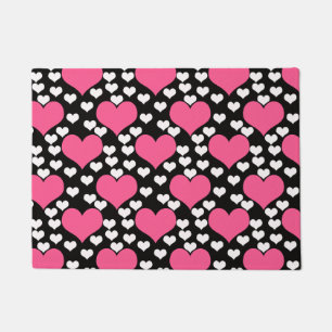 Pink And White Hearts On Black Background Design Doormat