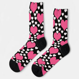 Pink And White Hearts On Black Background Design Socks