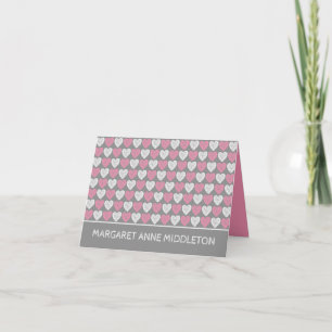 Pink and White Hearts on Grey Birth Announcement