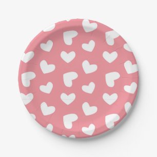 Pink and White Hearts Paper Plate