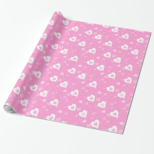 Pink and White Hearts Pattern Wrapping Paper