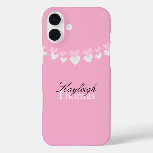 Pink and White Hearts Personalised Case-Mate iPhone Case (Back)