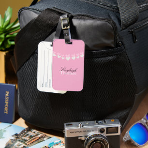 Pink and White Hearts Personalised Luggage Tag