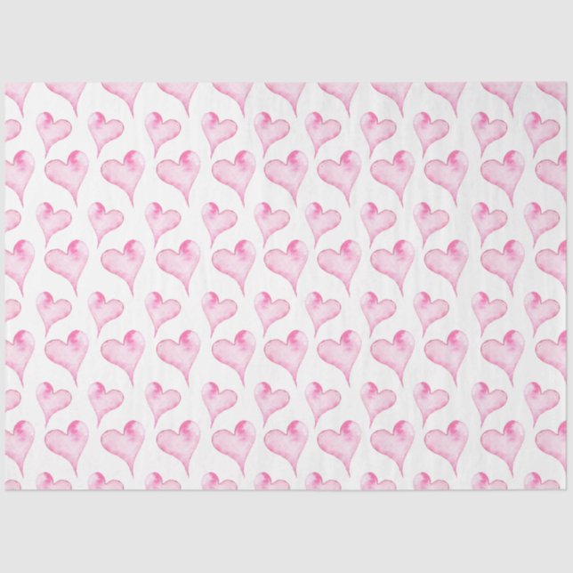Pink and White Hearts Watercolor Tissue Paper (Front)