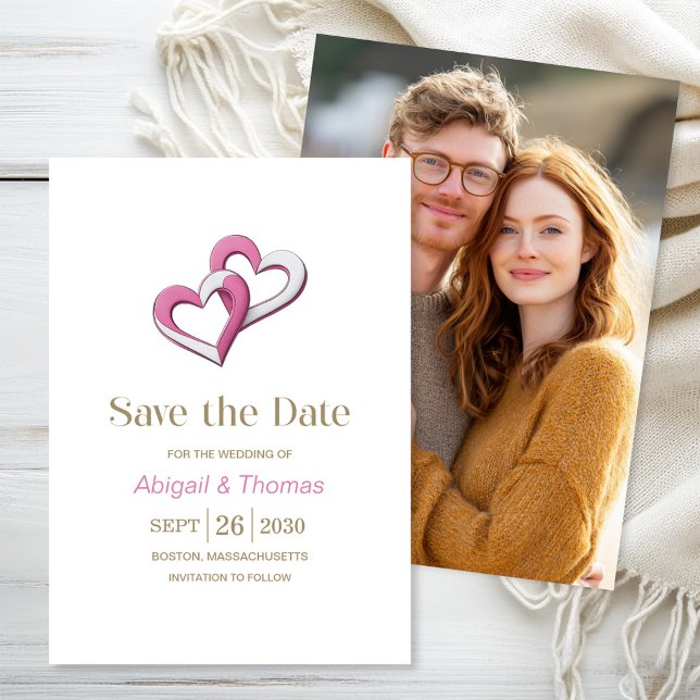 Pink and White Hearts Wedding Save The Date (Creator Uploaded)