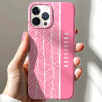 Pink And White Herringbone Personalised Name