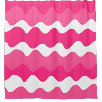 Pink and white horizontal waves pattern shower curtain