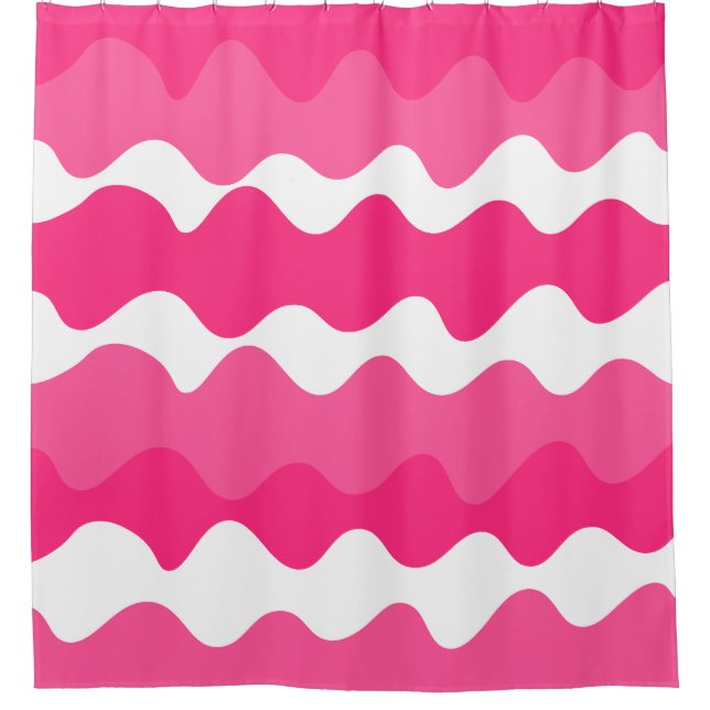 Pink and white horizontal waves pattern  shower curtain (Front)