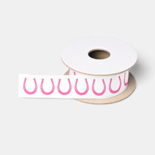 Pink and White Horseshoe Pony Horse Satin Ribbon