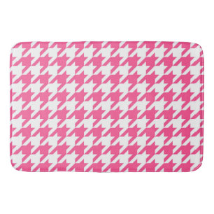 Pink and White Houndstooth Check Bath Mat