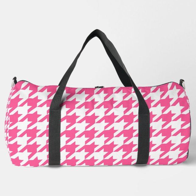 Pink and White Houndstooth Check Duffle Bag (Front)