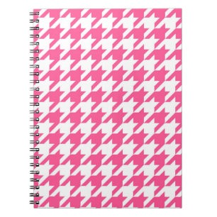 Pink and White Houndstooth Check Notebook