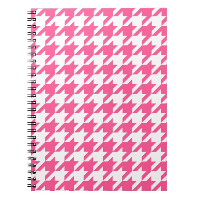 Pink and White Houndstooth Check Notebook (Front)