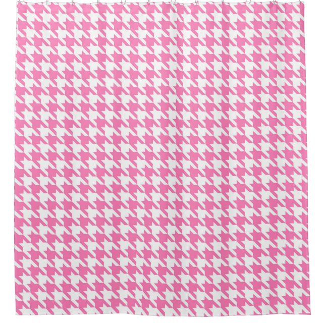 Pink and White Houndstooth Pattern Shower Curtain (Front)