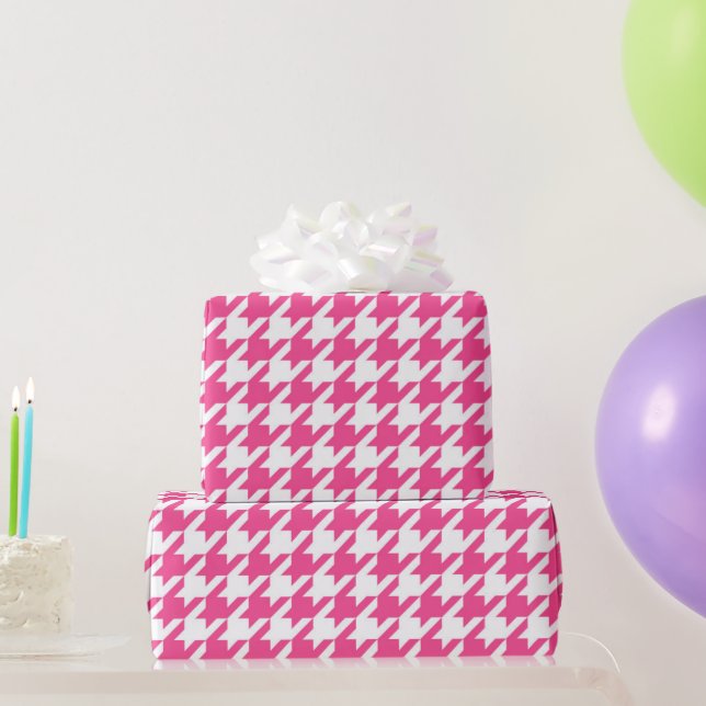 Pink and White Houndstooth Pattern Wrapping Paper (Party Gifts)
