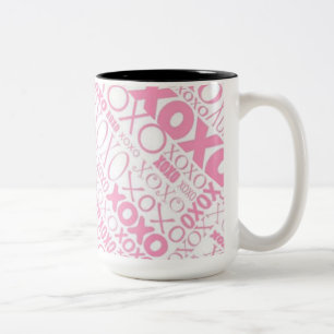 Pink and White Hugs and Kisses Pattern Mug