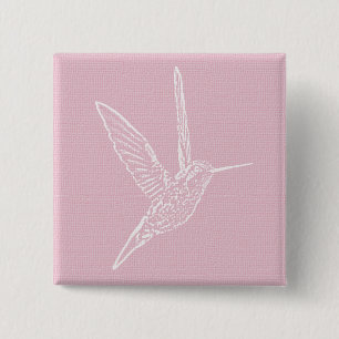 Pink and White Hummingbird 15 Cm Square Badge
