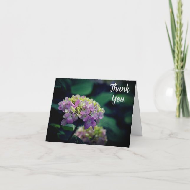 Pink and White Hydrangea Garden Flower Thank You Card (Front)