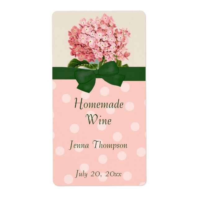 Pink and White Hydrangea Homemade Mini Wine Label (Front)