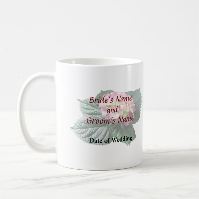 Pink and White Hydrangea Wedding Products Coffee Mug (Left)