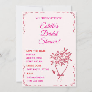 Pink and White illustrated Bridal Shower Invitation