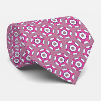 Pink and White Illustrated Circle Neck Tie