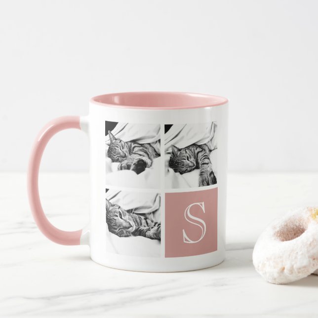 Pink and White Instagram Photo Collage Monogram Mug (With Donut)